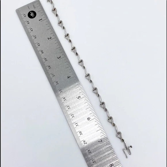 Vintage Heng Ngai Sterling Silver Genuine Diamonds Hearts Link Bracelet - Picture 6 of 10